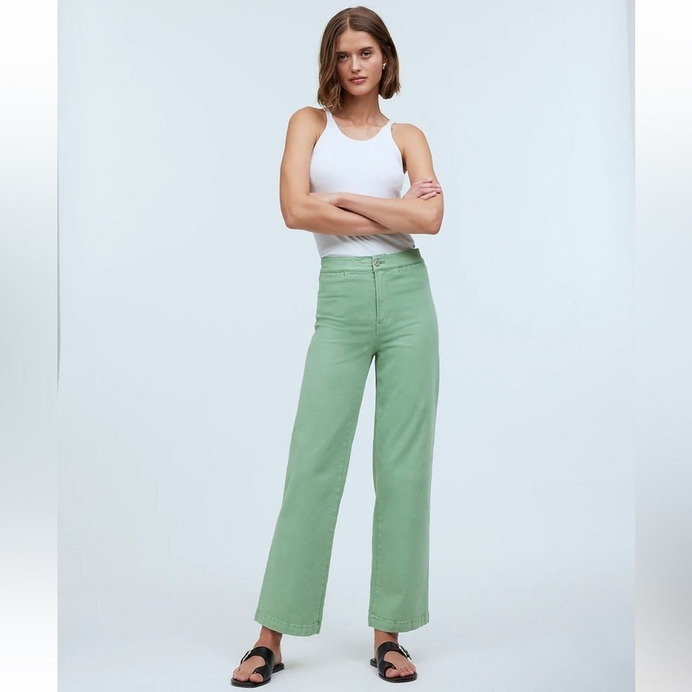 Madewell The Petite Emmett Wide-Leg Crop Pant in Pistachio Green Sz 33P NEW‎